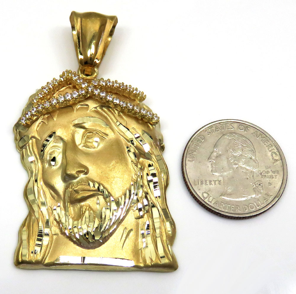 10k yellow gold medium jesus face solid back pendant .40ct