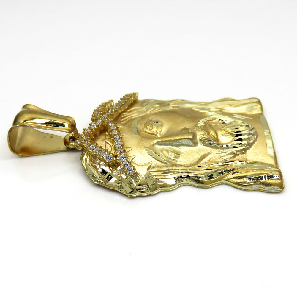 10k yellow gold medium jesus face solid back pendant .40ct - Image 3