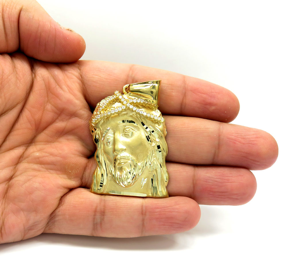 10k yellow gold medium jesus face solid back pendant .40ct