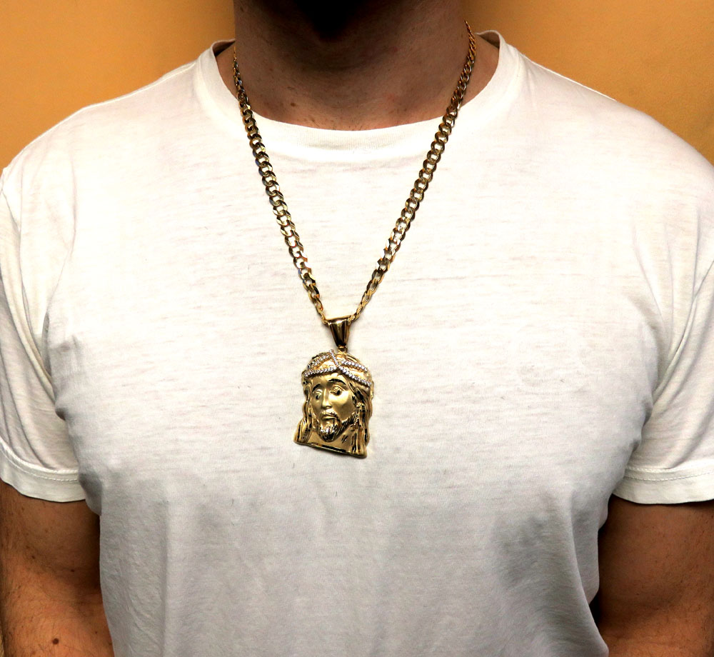 10k yellow gold medium jesus face solid back pendant .40ct - Image 6