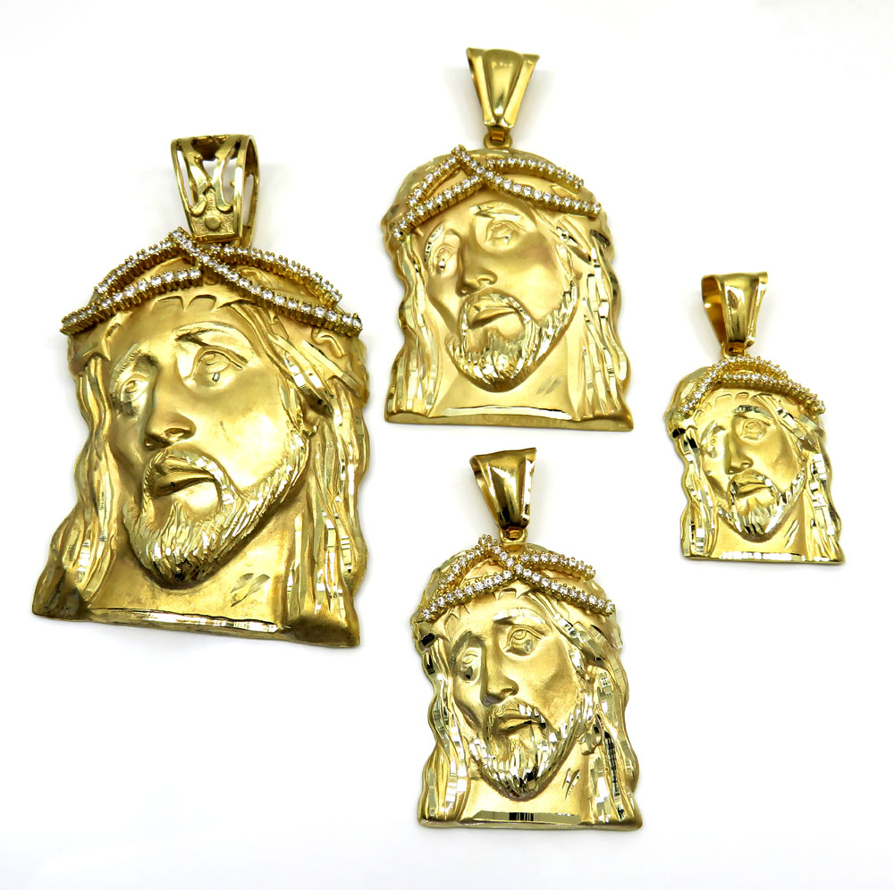 10k yellow gold medium jesus face solid back pendant .40ct