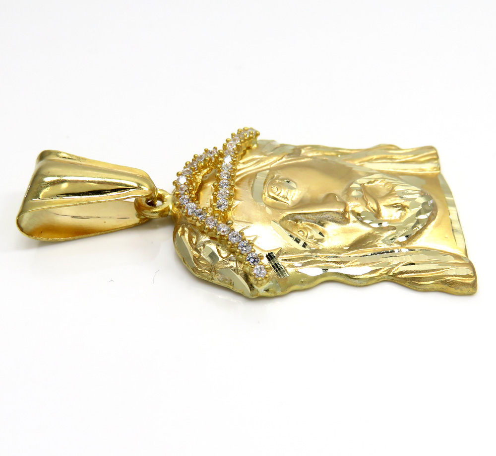 10k yellow gold mid-size jesus face solid back pendant .35ct - Image 3