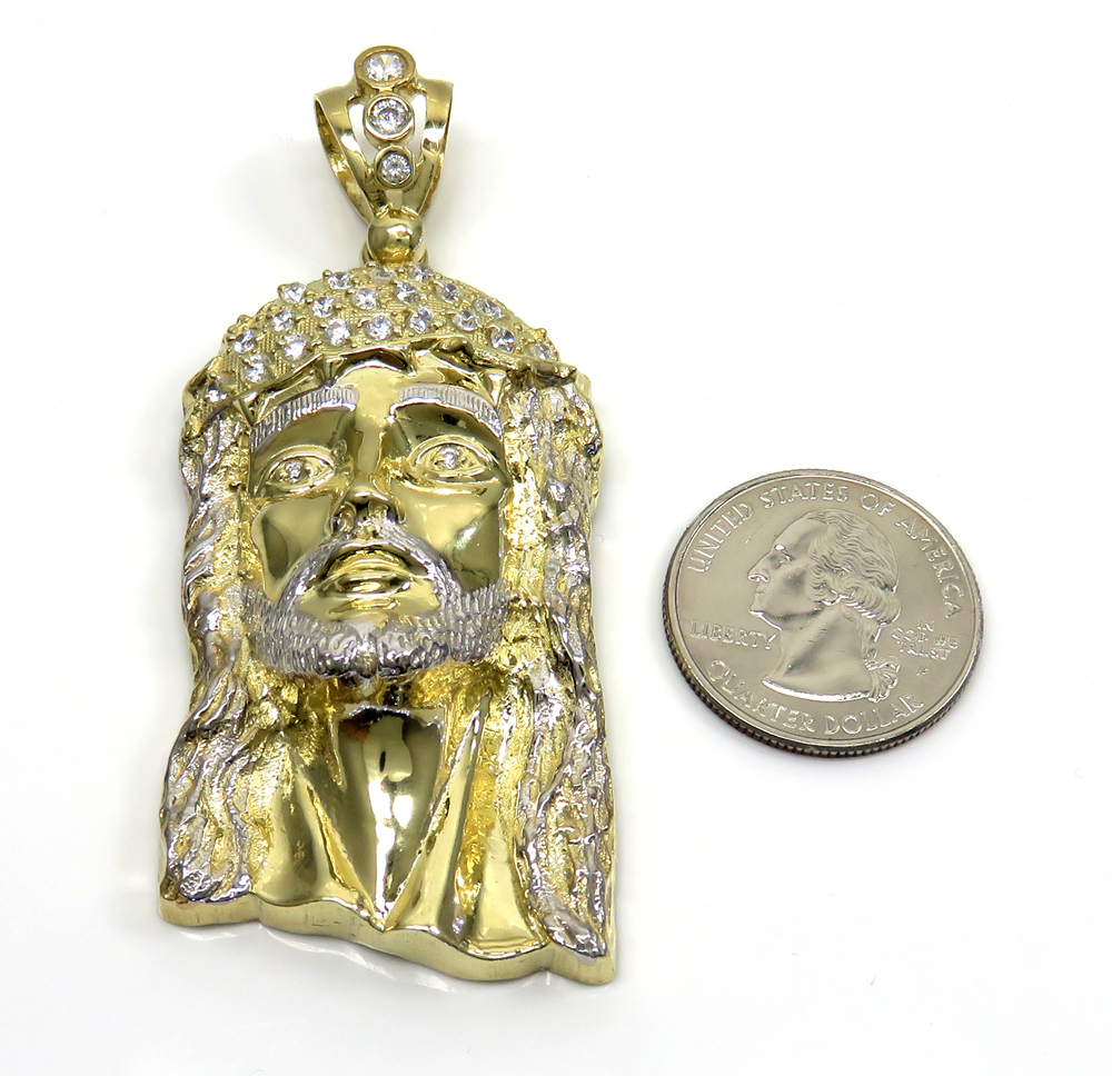 10k yellow gold medium classic open back two tone jesus piece pendant 0.40ct