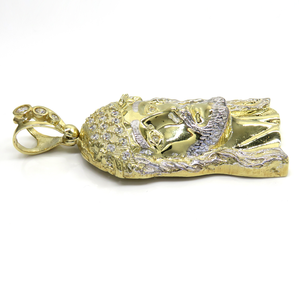 10k yellow gold medium classic open back two tone jesus piece pendant 0.40ct