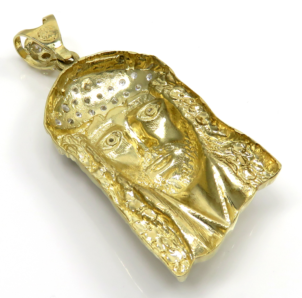 10k yellow gold medium classic open back two tone jesus piece pendant 0.40ct - Image 4