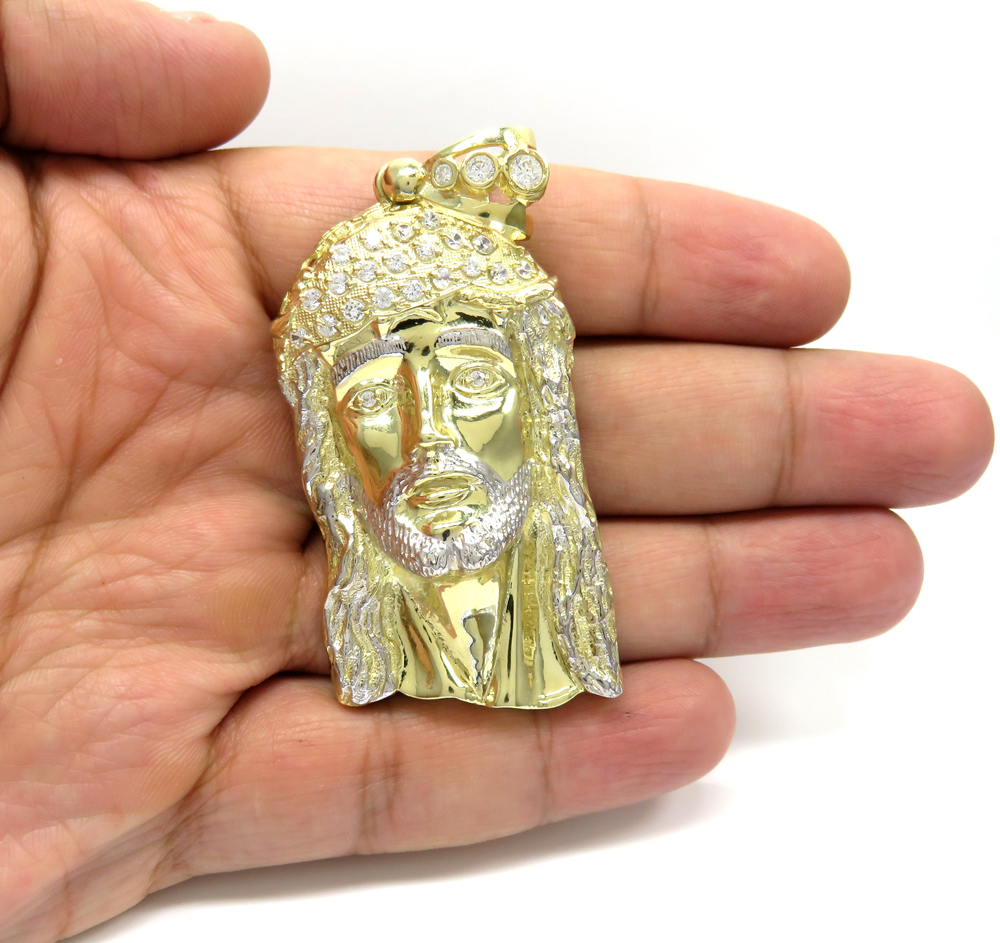 10k yellow gold medium classic open back two tone jesus piece pendant 0.40ct