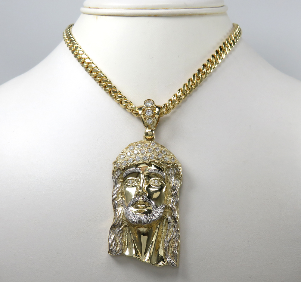 10k yellow gold medium classic open back two tone jesus piece pendant 0.40ct
