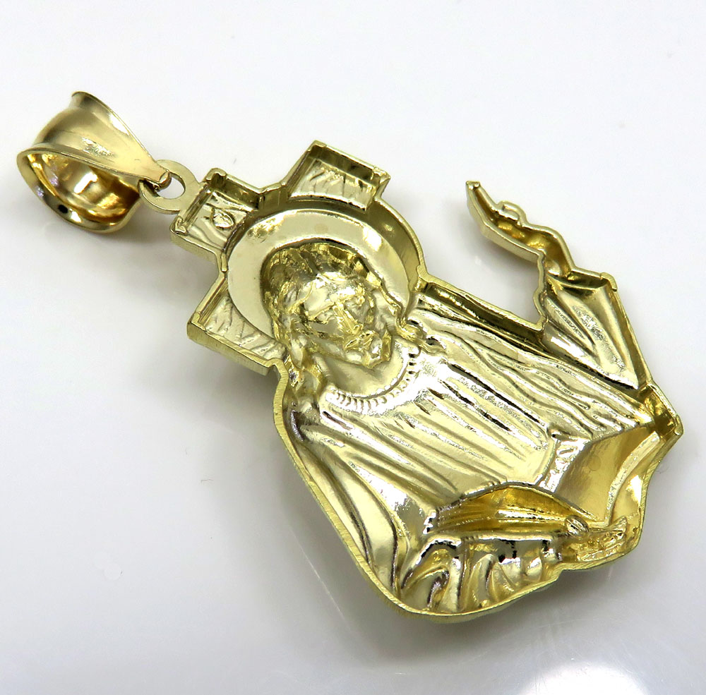 10k yellow gold jesus carrying cross large pendant