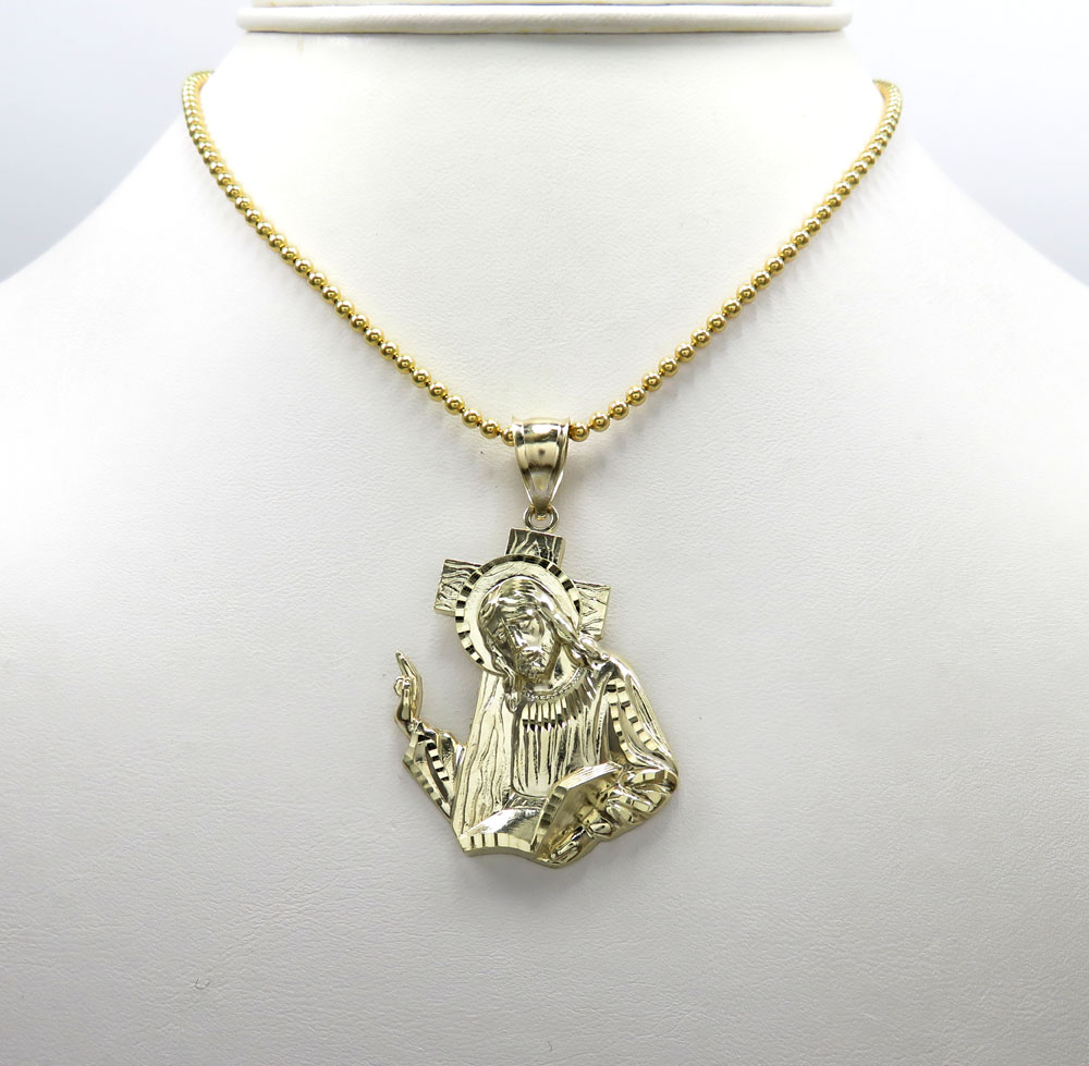 10k yellow gold jesus carrying cross large pendant