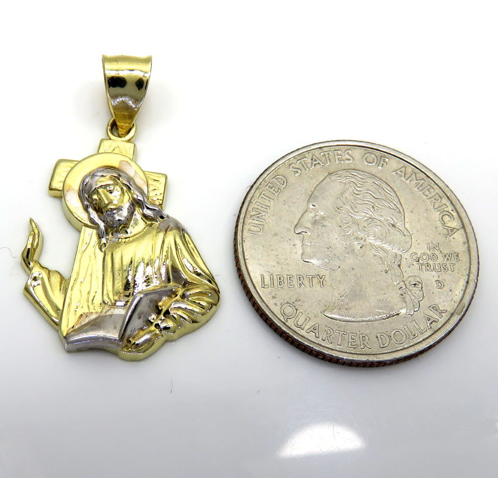 10k gold two tone jesus carrying cross small pendant