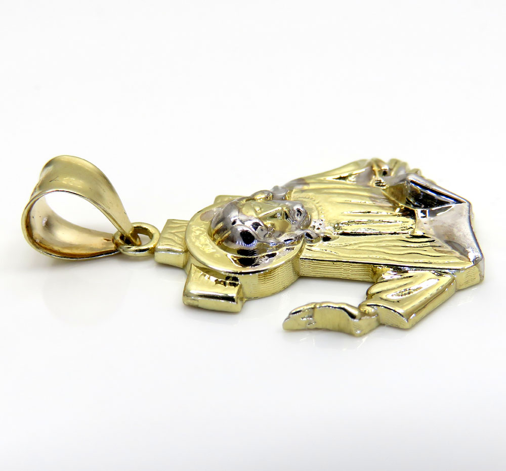 10k gold two tone jesus carrying cross small pendant