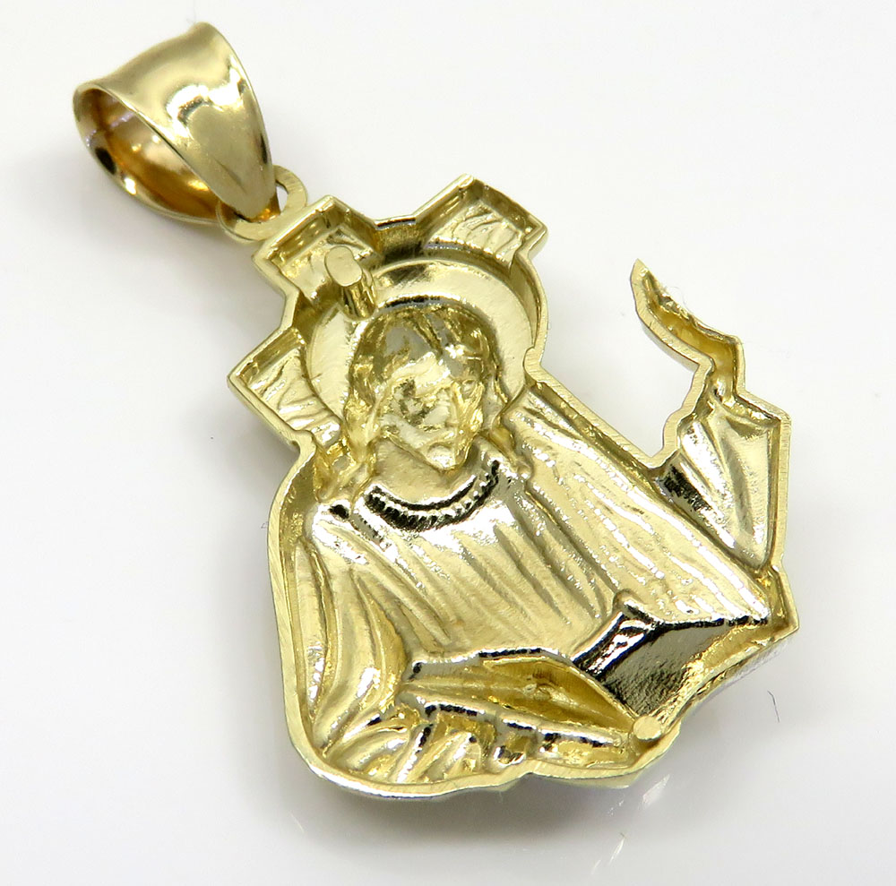10k gold two tone jesus carrying cross small pendant