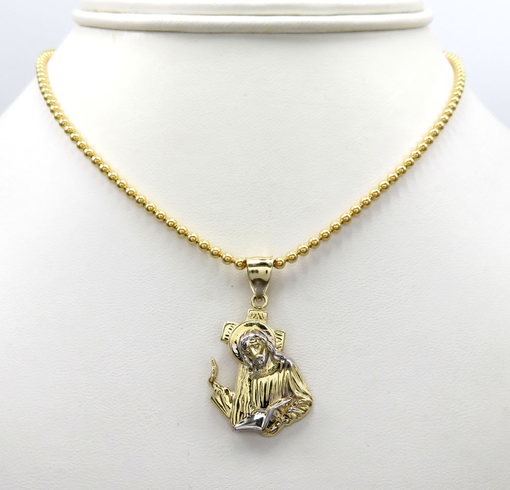 10k gold two tone jesus carrying cross small pendant