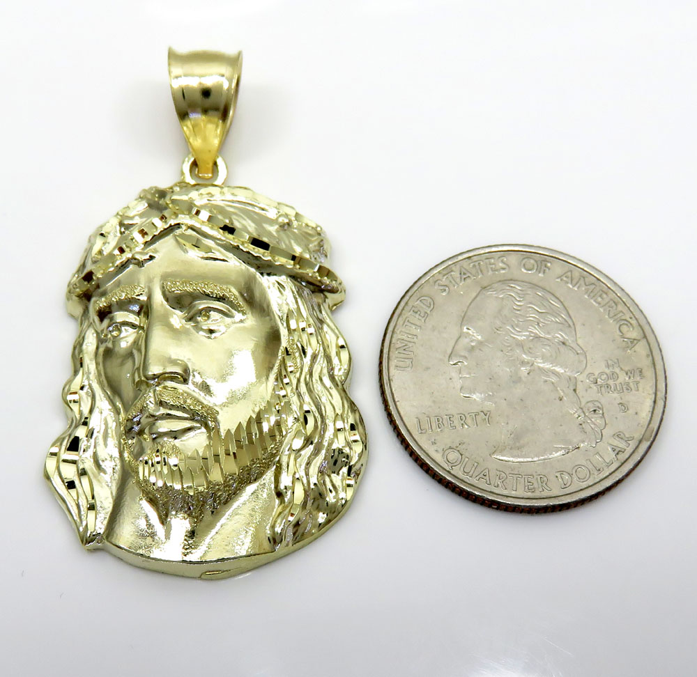 10k yellow gold side face large jesus pendant