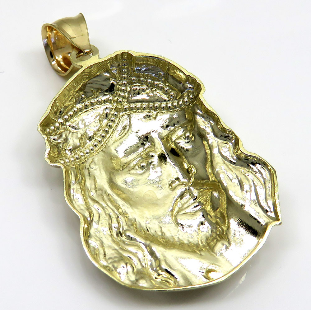 10k yellow gold side face large jesus pendant - Image 3
