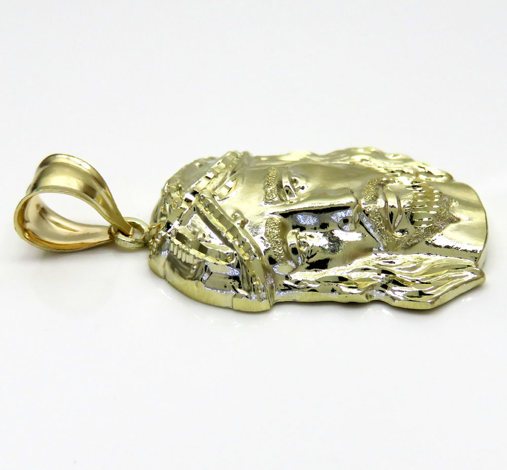 10k yellow gold side face large jesus pendant