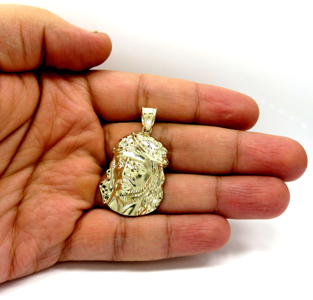 10k yellow gold side face large jesus pendant