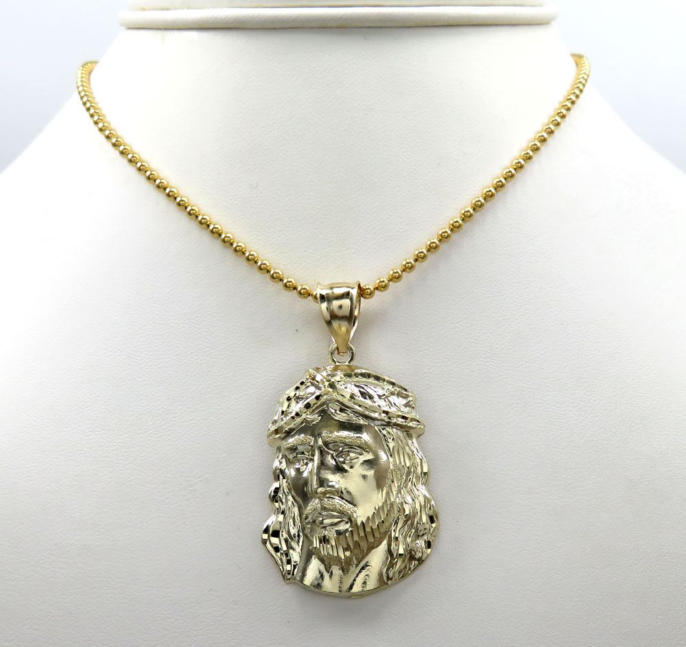 10k yellow gold side face large jesus pendant