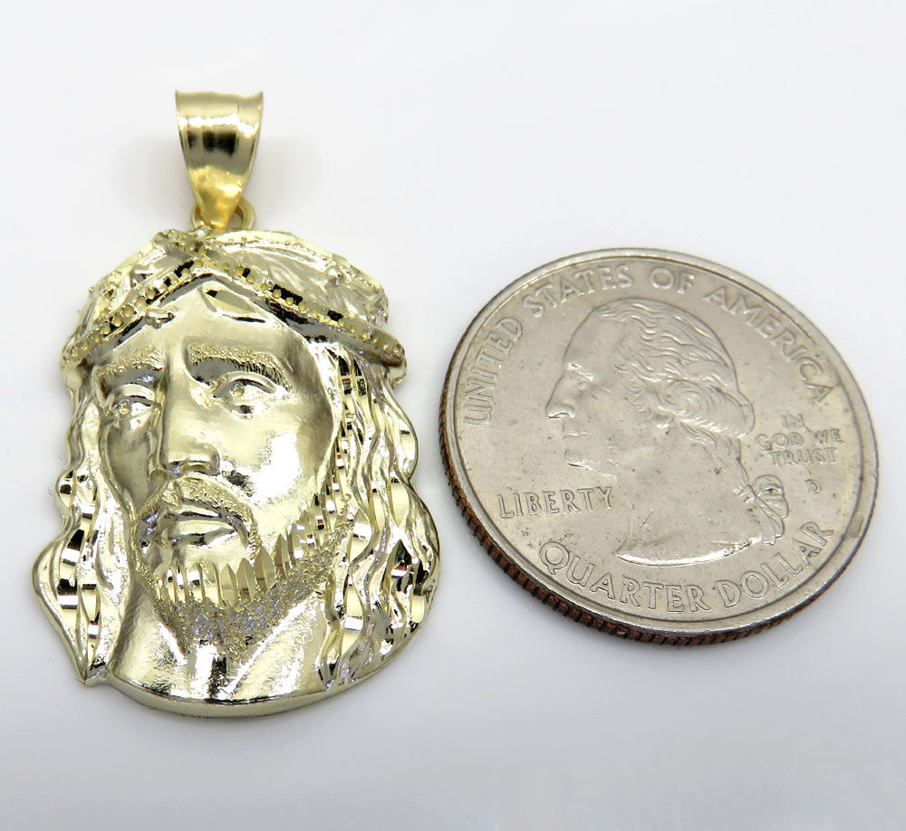 10k yellow gold side face medium jesus pendant - Image 2