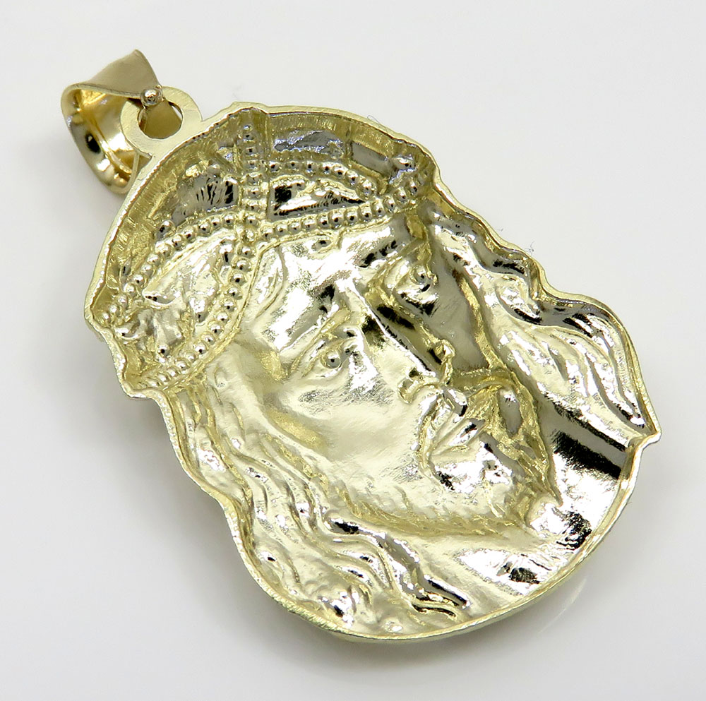 10K White Gold Over Silver Jesus Face Piece 3D Pendant 2.75" Mens Diamond Charm 