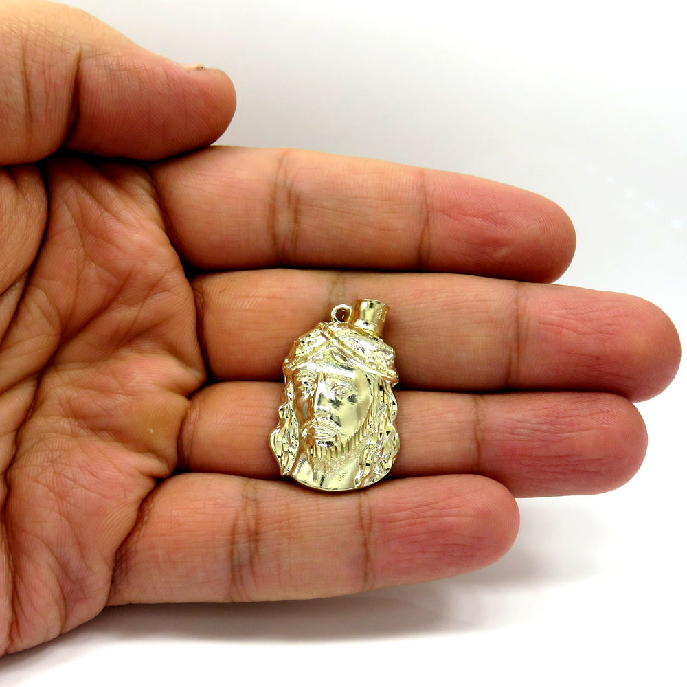 10k yellow gold side face medium jesus pendant