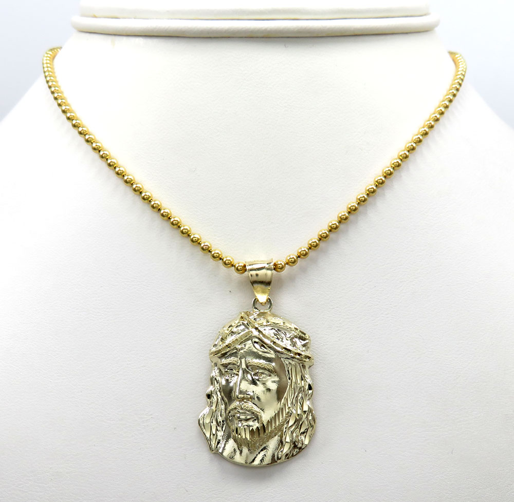 10k yellow gold side face medium jesus pendant