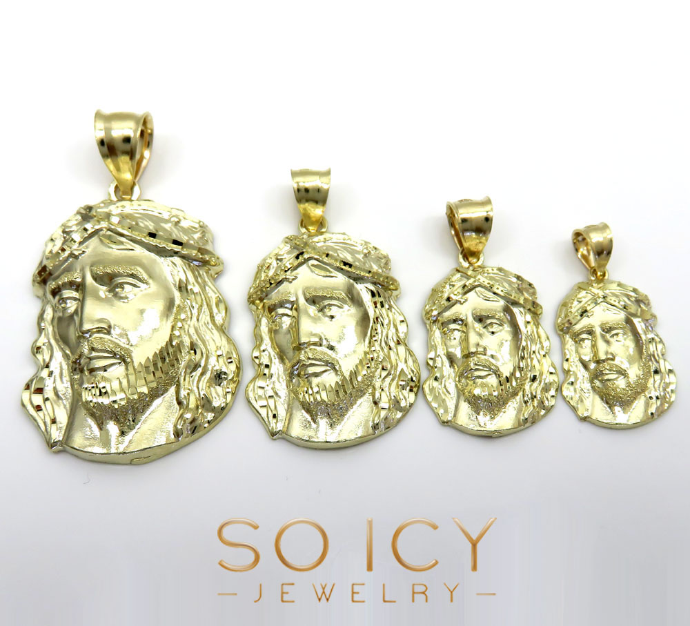 10k yellow gold side face medium jesus pendant