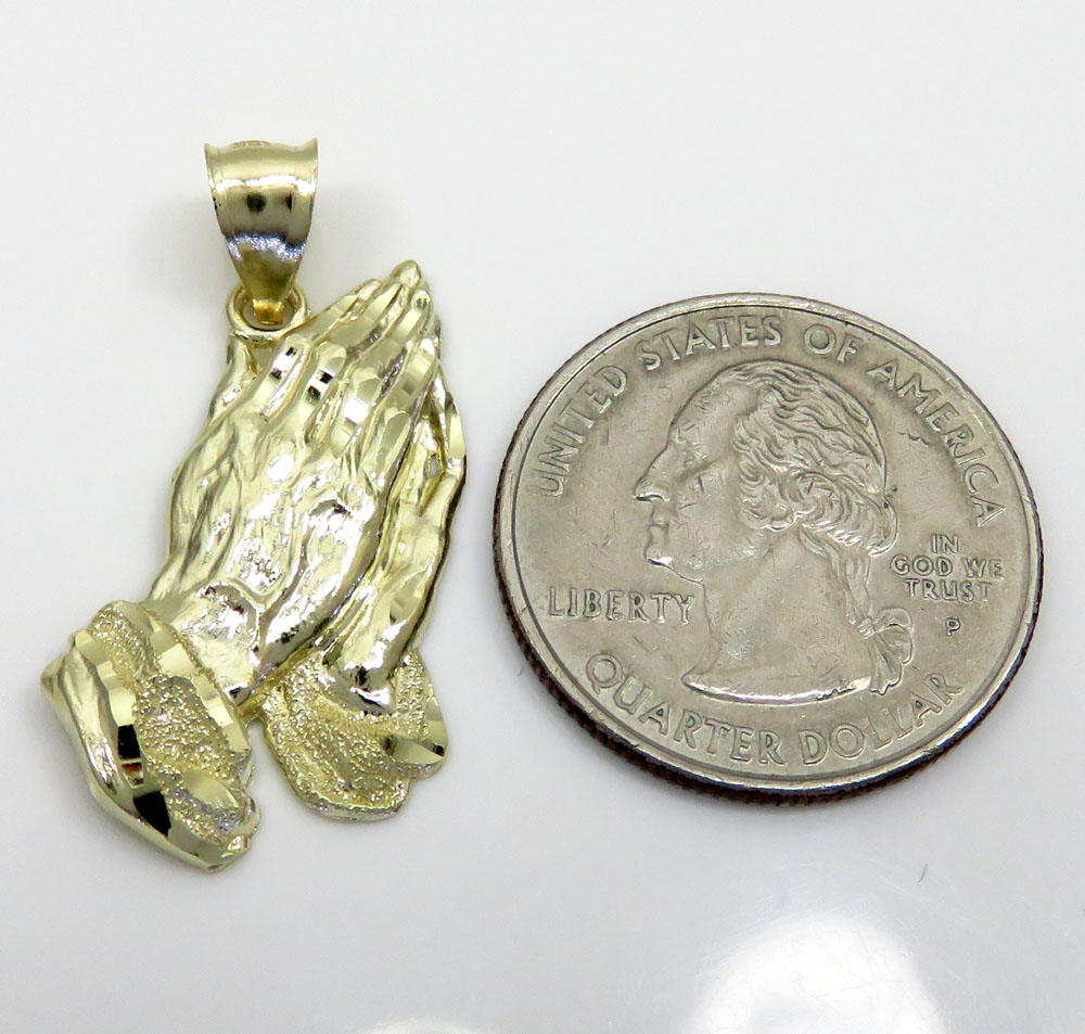 10k yellow gold small praying hands pendant  - Image 2