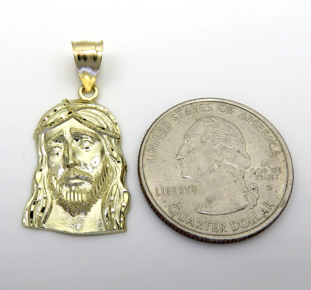 10k yellow gold small long face jesus pendant - Image 2