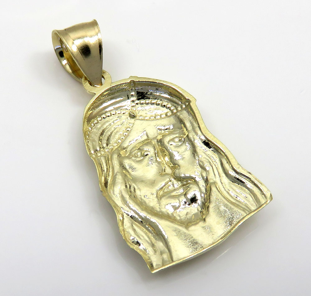 10k yellow gold small long face jesus pendant