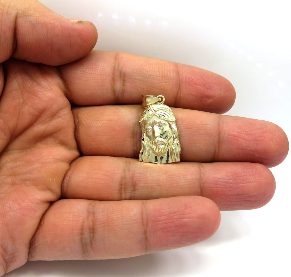 10k yellow gold small long face jesus pendant