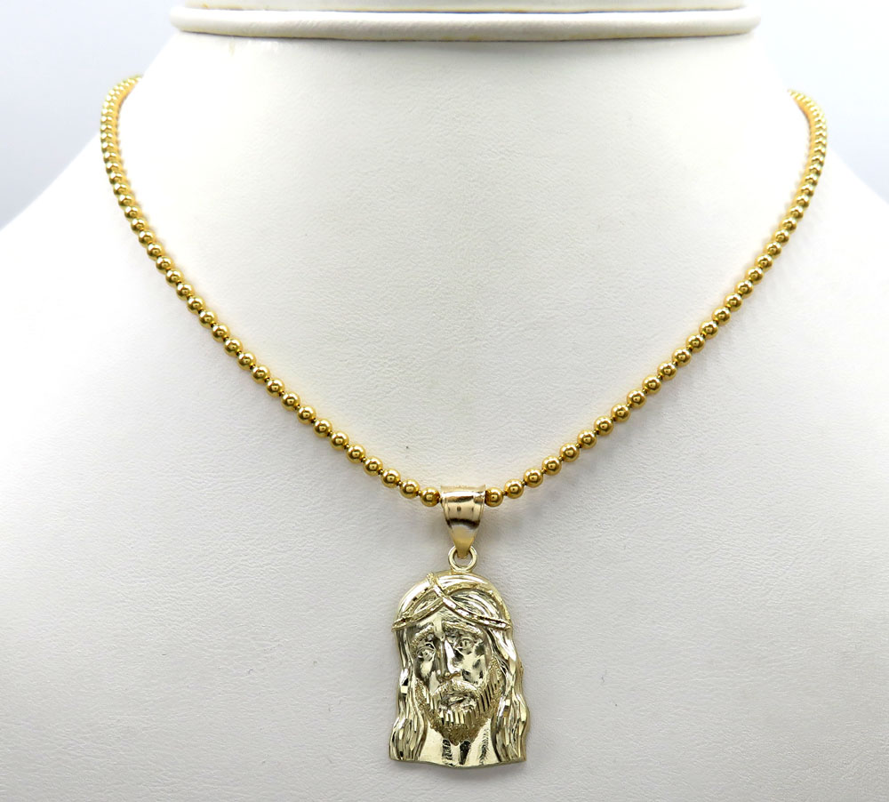 10k yellow gold small long face jesus pendant