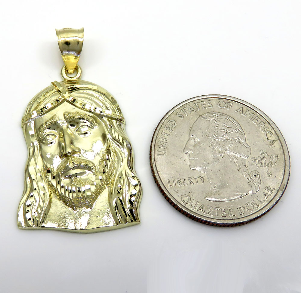 10k yellow gold medium long face jesus pendant