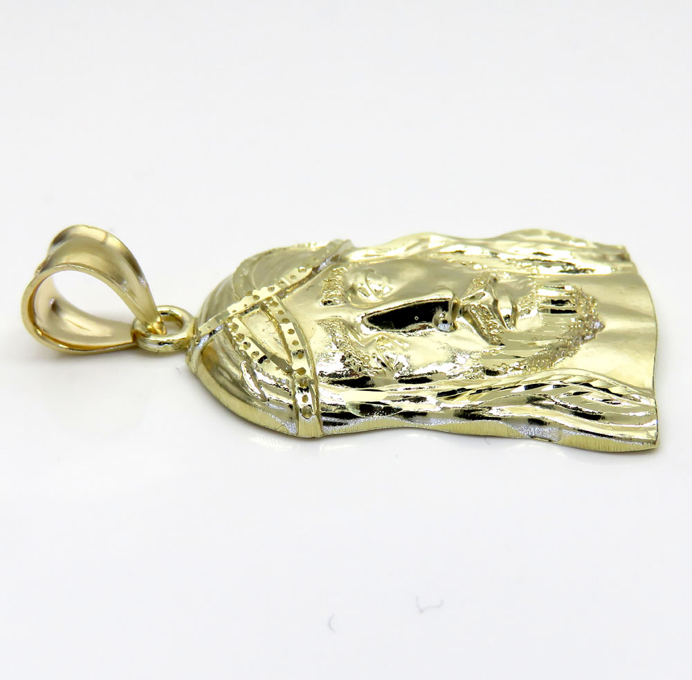 10k yellow gold medium long face jesus pendant