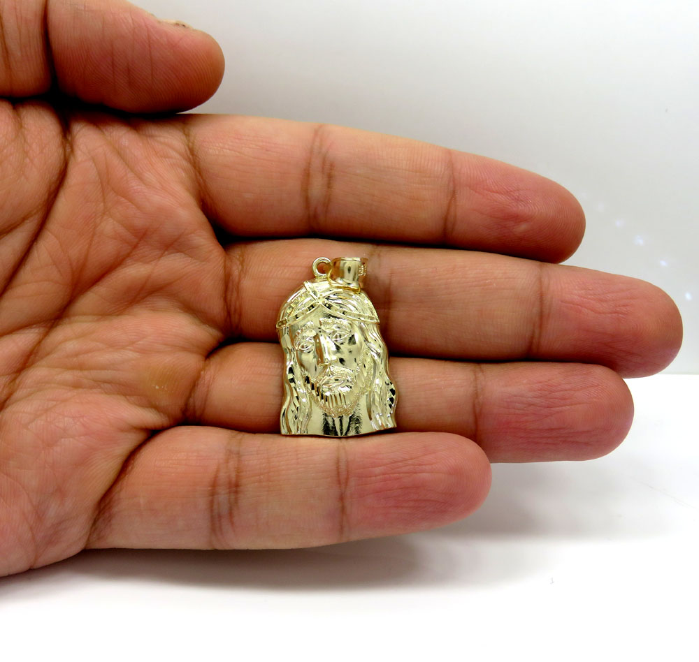 10k yellow gold medium long face jesus pendant - Image 5