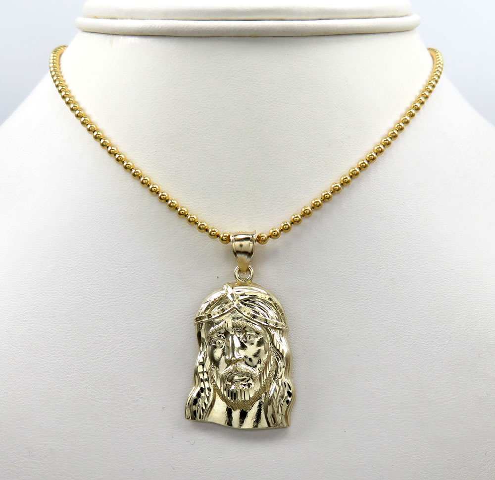 10k yellow gold medium long face jesus pendant