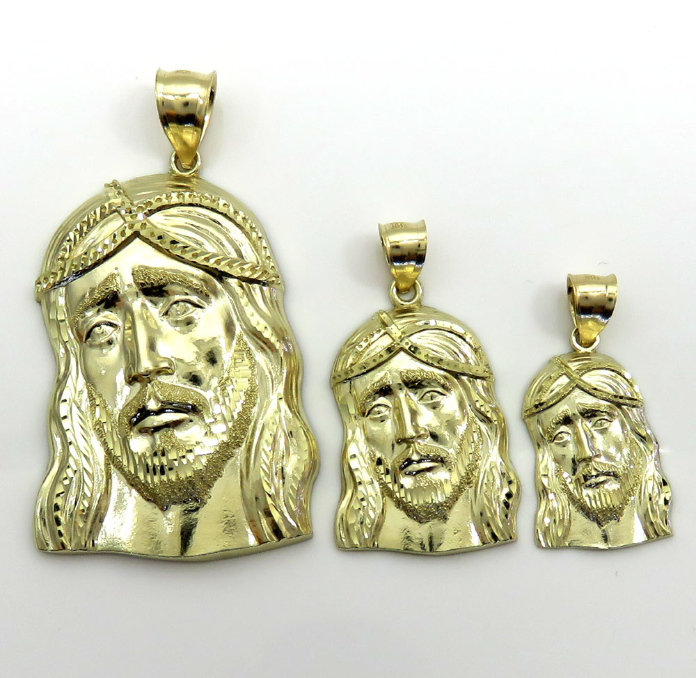10k yellow gold medium long face jesus pendant