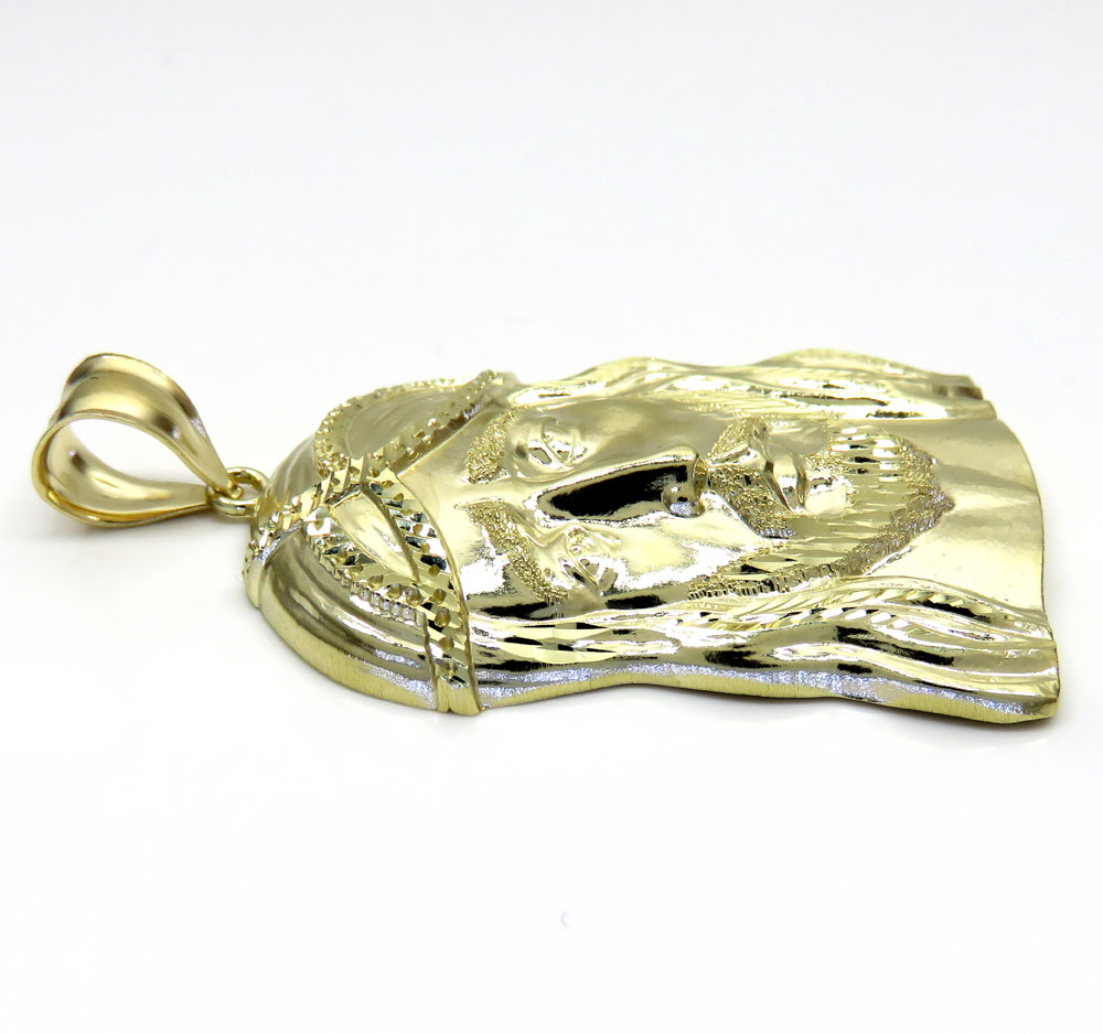 10k yellow gold large long face jesus pendant