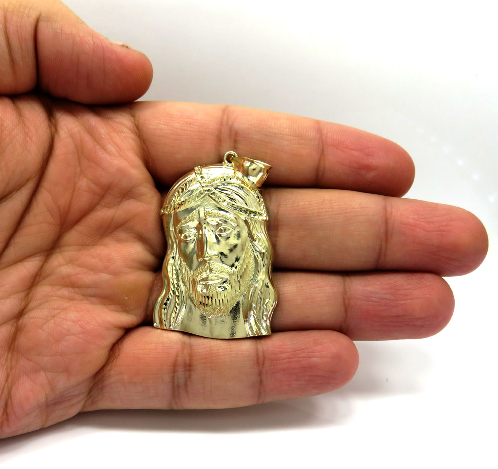 10k yellow gold large long face jesus pendant - Image 5