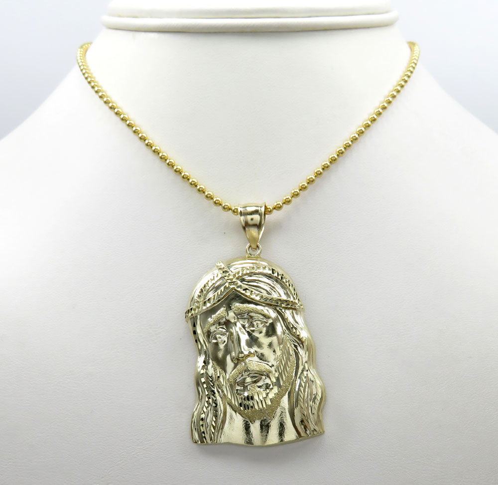 10k yellow gold large long face jesus pendant