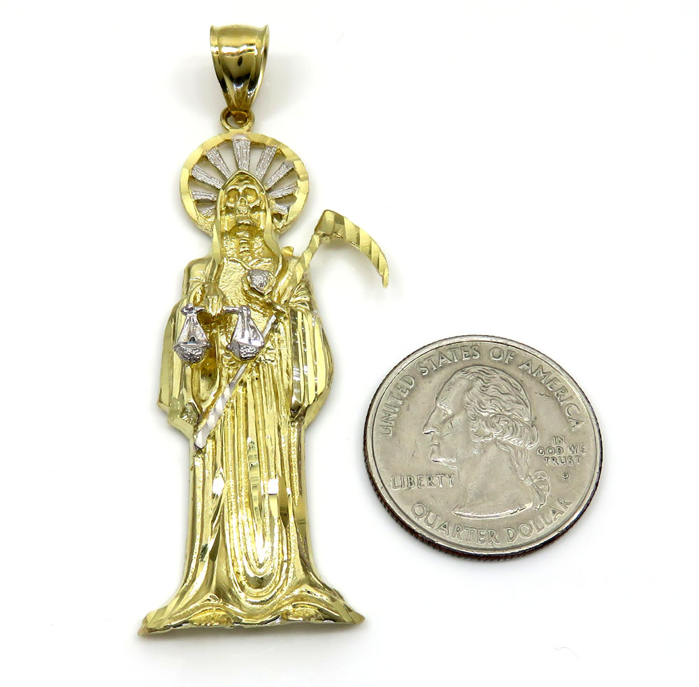 10k two tone gold halo grim reaper pendant - Image 2