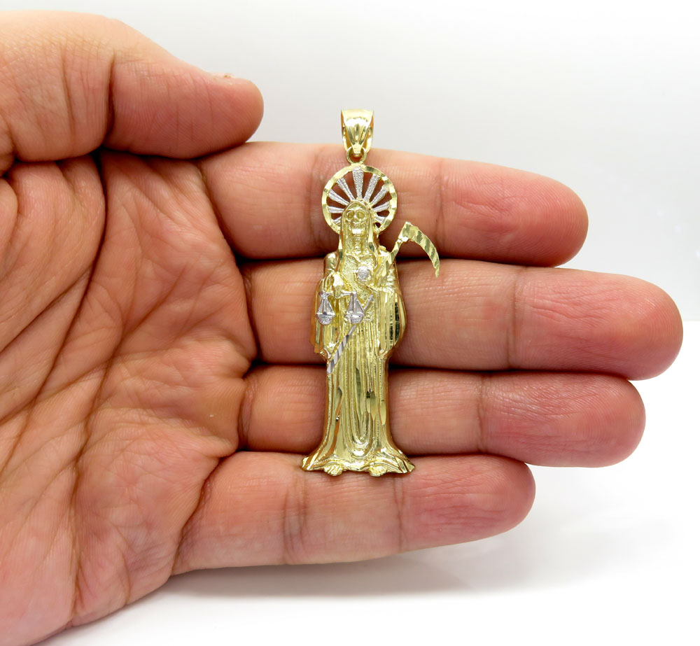 10k two tone gold  halo grim reaper pendant 