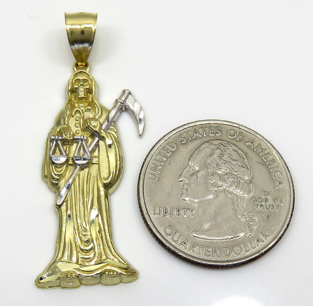 10k two tone gold medium grim reaper pendant 