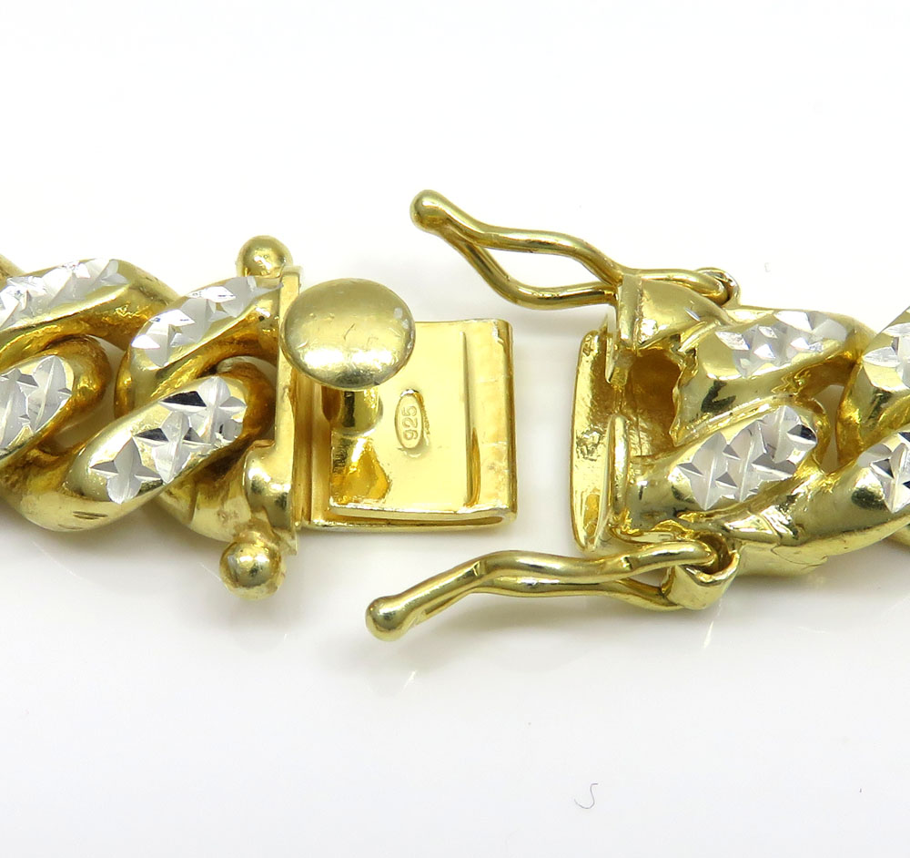 925 yellow sterling silver two sided diamond cut miami chain 32-36 inch 10.5mm