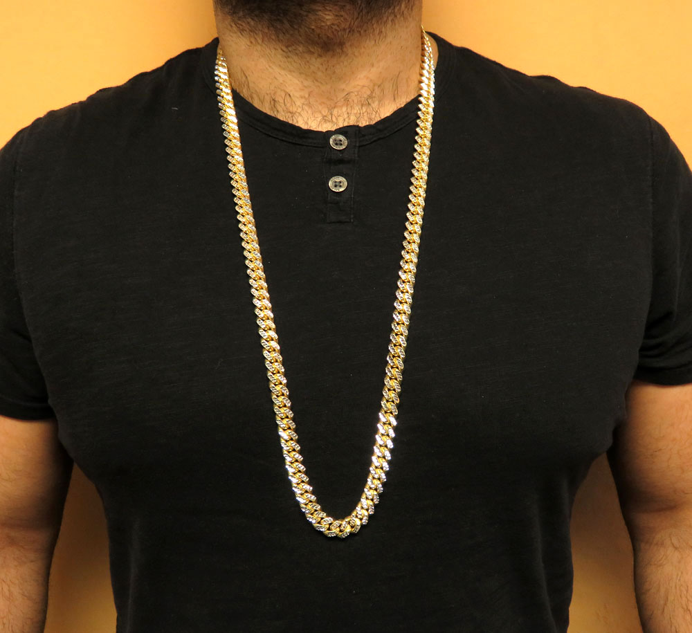 925 yellow sterling silver two sided diamond cut miami chain 32-36 inch 10.5mm - Image 8