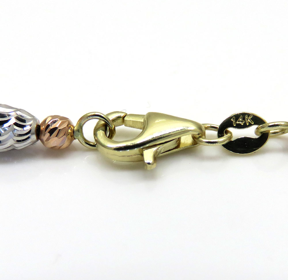 14k tri color diamond cut bead oval chain 16-30 inch 4mm