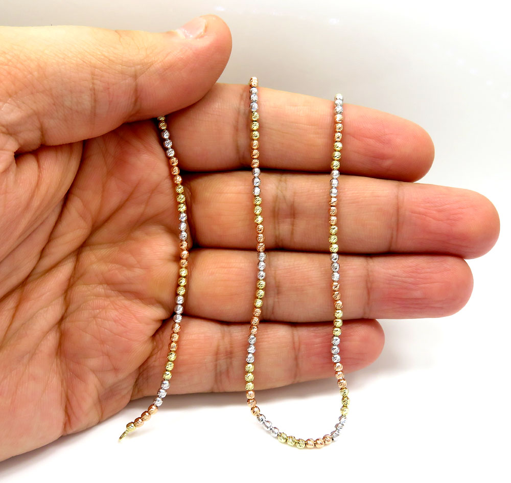Buy 14k Tri Color Gold Diamond Cut Bead Oval Chain 16-20 Inch 2.3 