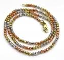 14k tri color gold diamond cut bead oval chain 16-20 inch 2.3mm