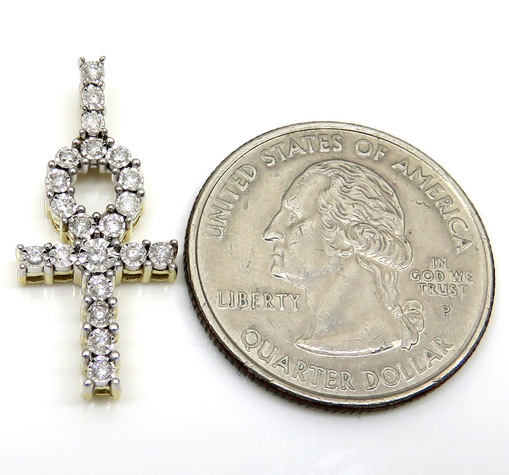 10k yellow gold diamond mini ankh cross 0.26ct