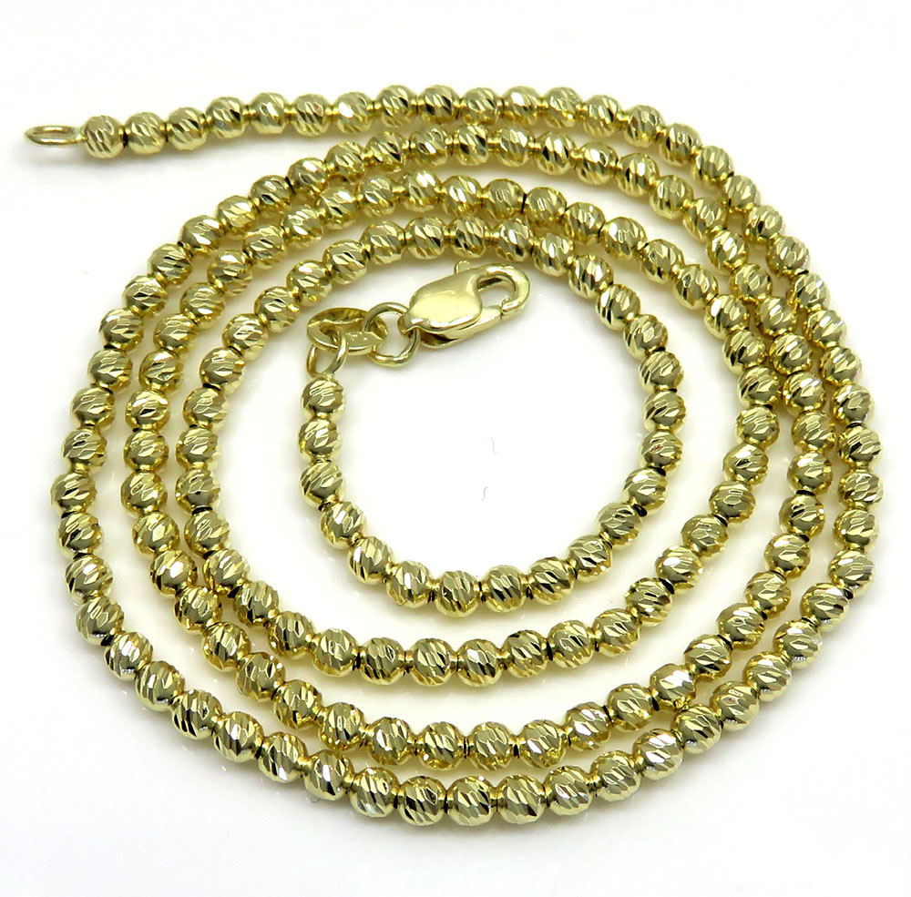 14k yellow gold diamond cut bead chain 16-24 inch 2.3mm
